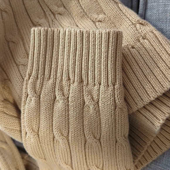 Lauren Ralph Lauren 100% Cotton Cable Knit Sweater Off Center Buttons Camel P/L - Picture 8 of 10